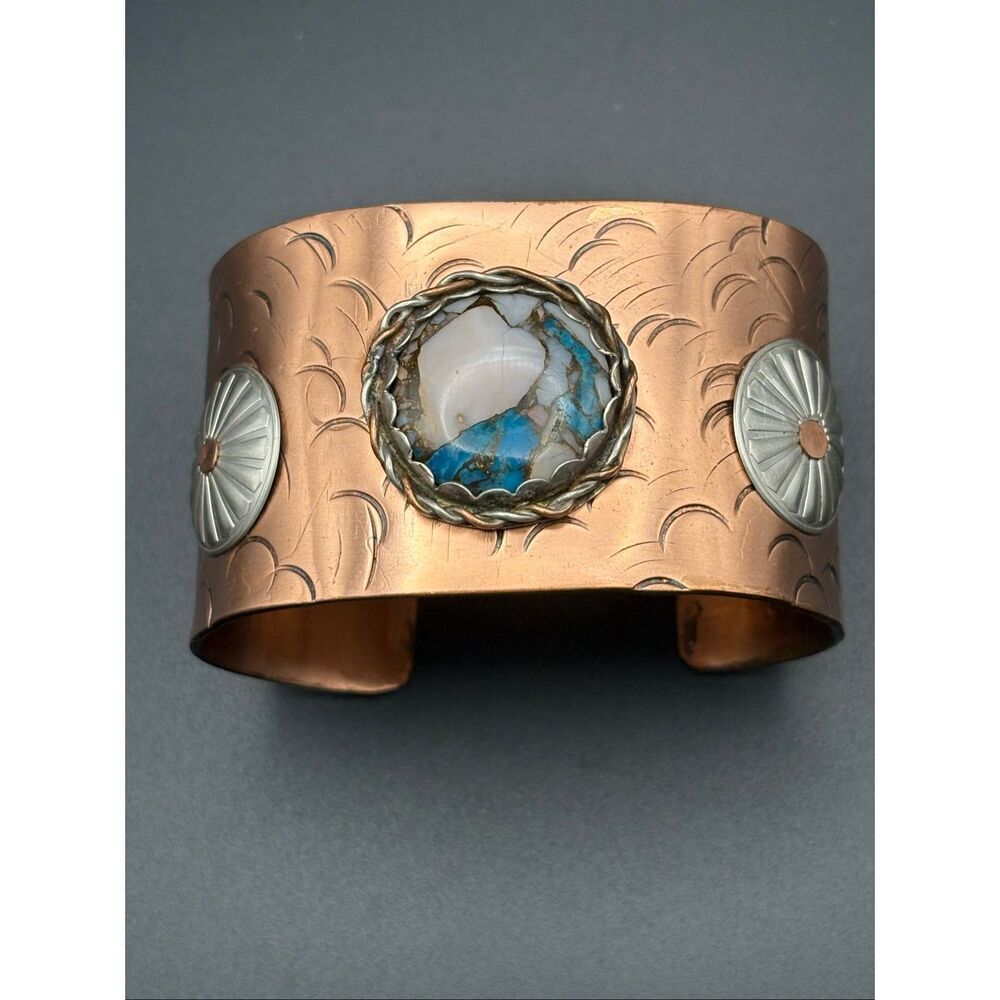 Bracelet, Turquoise & Opal Copper Cuff, NEW, sterling accents, Handmade, Artisan